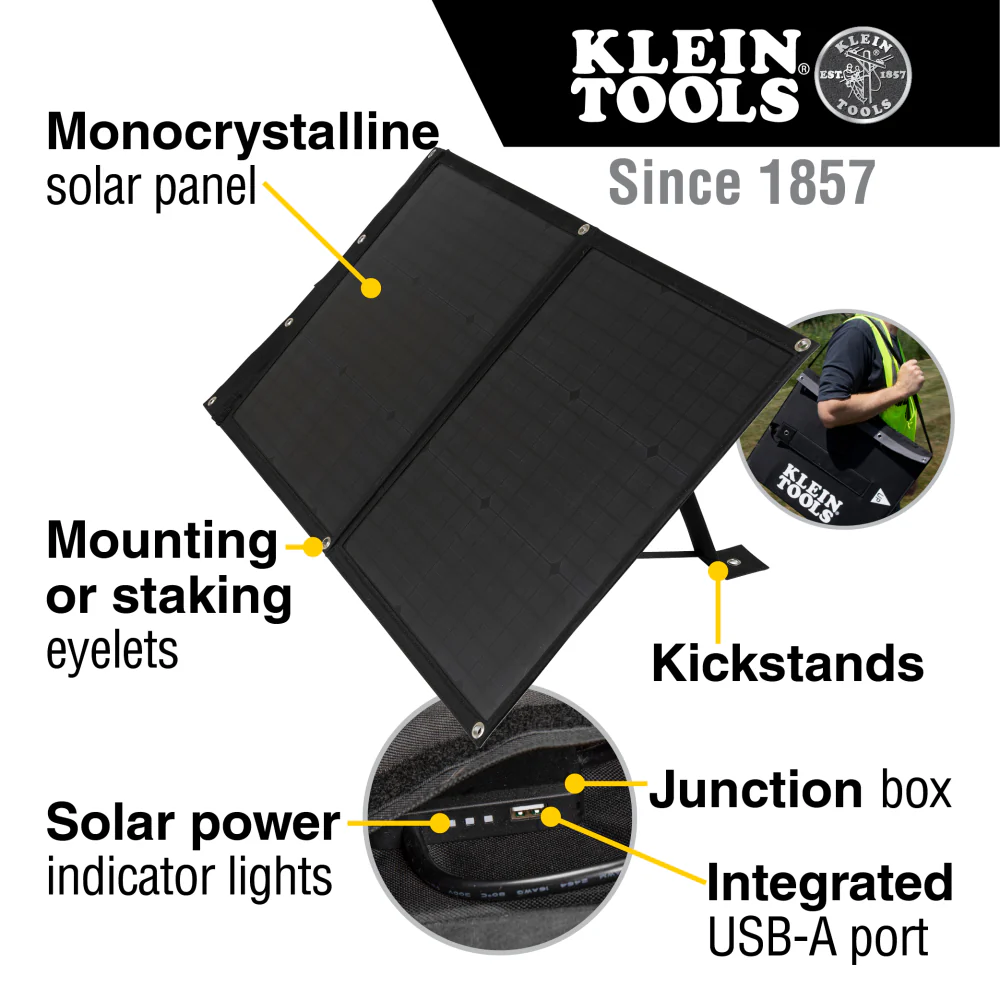Klein Tools, 29250, Solar Panel, 60W; 18V Maximum, Monocrystalline, 2 Panels - Image 4