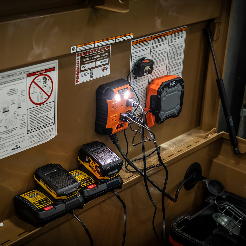 Klein Tools, 29601, Power Strip, 4 x 120V AC Outlets, 2 x USB-A, 1 x USB-C, 1875W, Magnetic Mount, Integrated LED Lights - Image 10