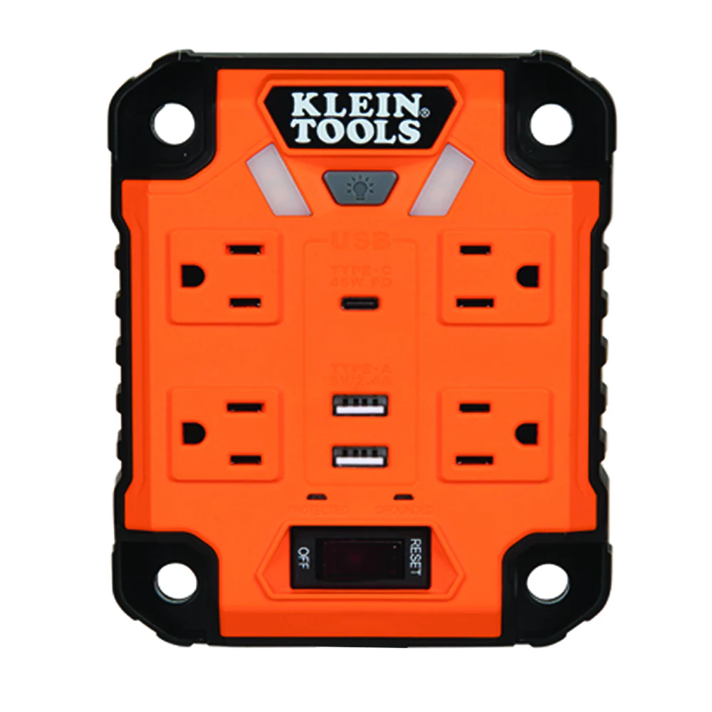 Klein Tools, 29601, Power Strip, 4 x 120V AC Outlets, 2 x USB-A, 1 x USB-C, 1875W, Magnetic Mount, Integrated LED Lights - Image 9