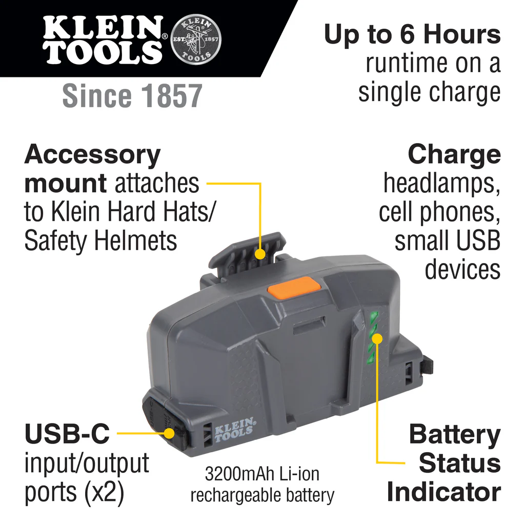Klein Tools, 60155, Hard Hat Cooling Fan, Dual-Fan Design; Rechargeable Lithium-Ion Battery; Modular Ducts - Image 13